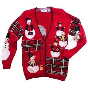 VTG 80s Snowman Cardigan Sweater Womens Sz S Design Options Philip & Jane Gordon